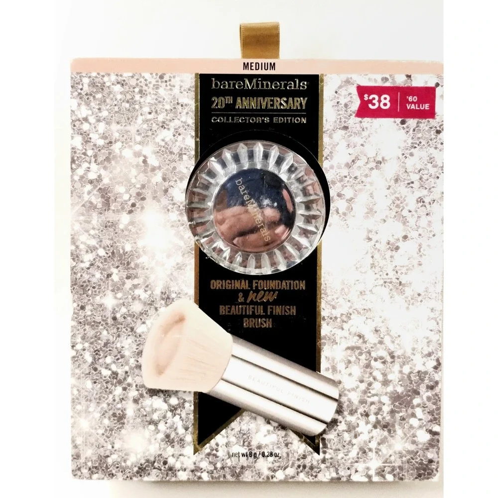 Bare Minerals 20th Anniversary‎ Full Size Foundation & Brush Set LIGHT  Feminine